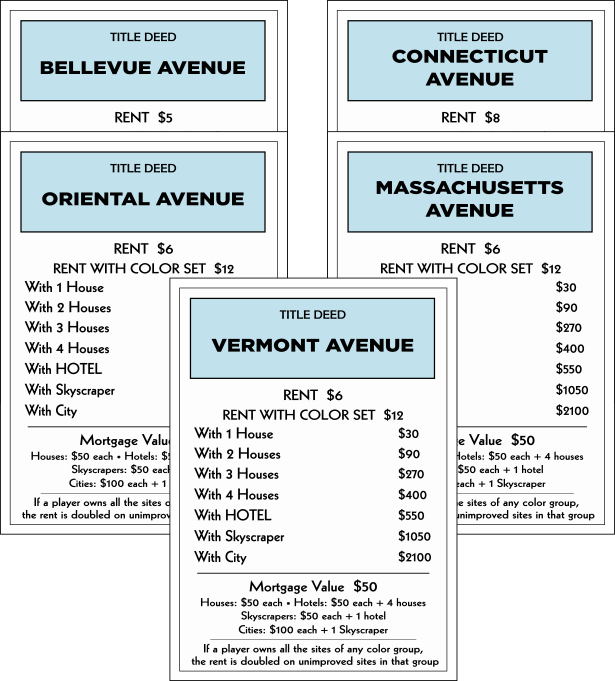 an image of light blue title deed set from my massive monopoly